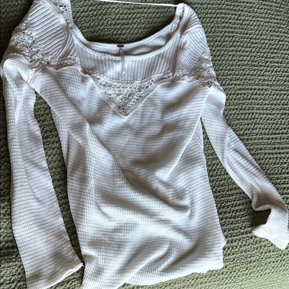 Free People White Ribbed Lace Top - Picture 2 of 2